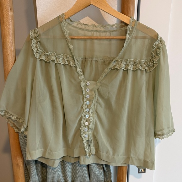 Amazon Tops - Amazon Sheer Olive Lace Blouse